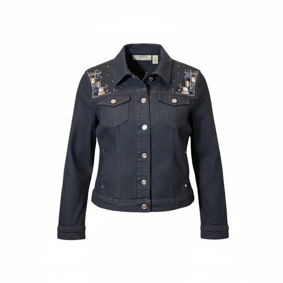 Chico's Jackets & Blazers - Chico’s Platinum Embellished Denim Jacket – Size 1 (M 8–10)